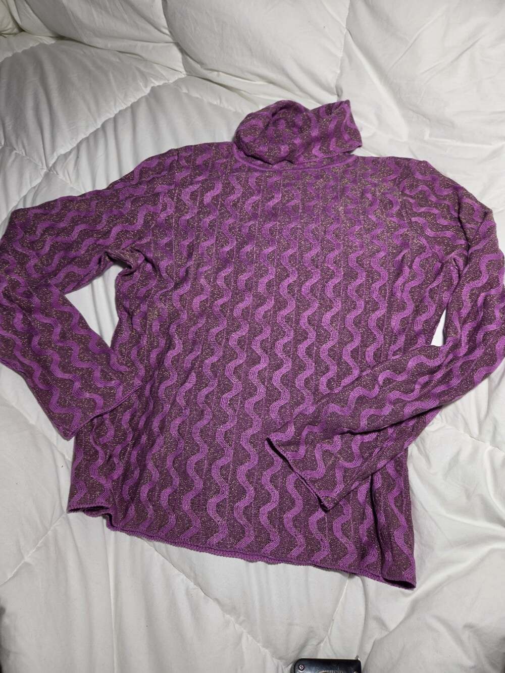 Sigrid Olsen Magenta Squiggle Turtleneck Silk Blend Maximalism Sz M Retro 90's